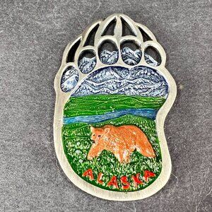 Alaska Bear Paw Pewter Fridge Magnet 3D Advertising Souvenir Vacation Travel